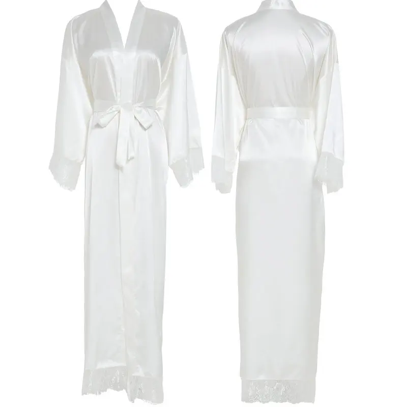 2020 New Silk Satin Lace Robes  Bridesmaid Bride Robes Wedding Long Robe Bathrobe Womens Robe White