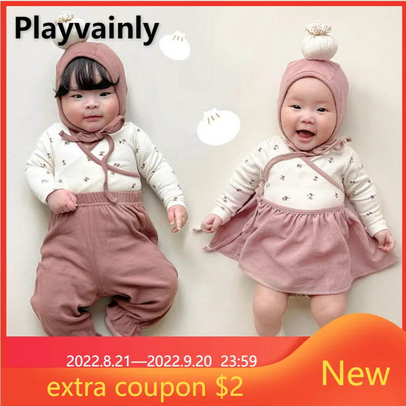 Autumn Family Matching Clothes Boy Girl Cute Steamed Stuffed Bun 3pcs Suit Floral Jumpsuit Clothes Child Clothing E3451