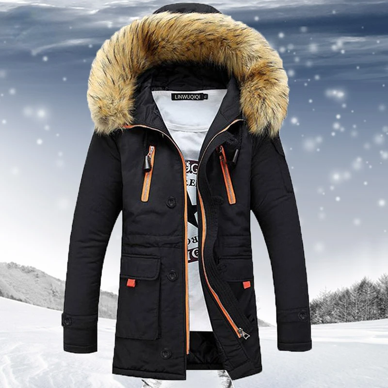 

Утепленная Мужская зимняя длинная толстая парка с воротником из искусственного меха, мужская верхняя одежда, ветровка с капюшоном, мужская уличная куртка для снега до-30 градусов