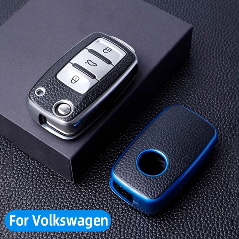 

Чехол из ТПУ и кожи для автомобильного ключа, чехол для ключей для Volkswagen VW Passat B5 B6 B7 Bora Golf Polo Tiguan Jetta Beetle для Skoda Octavia
