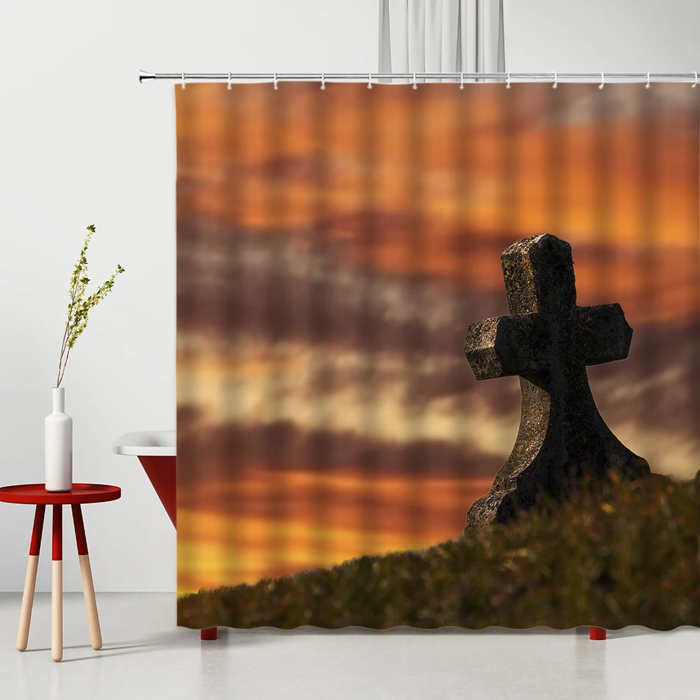

Shower Curtain Easter Cross Easter Eggs Jesus Waterproof Polyester Fabric Bathtub Decoration With Hooks Machine Washable