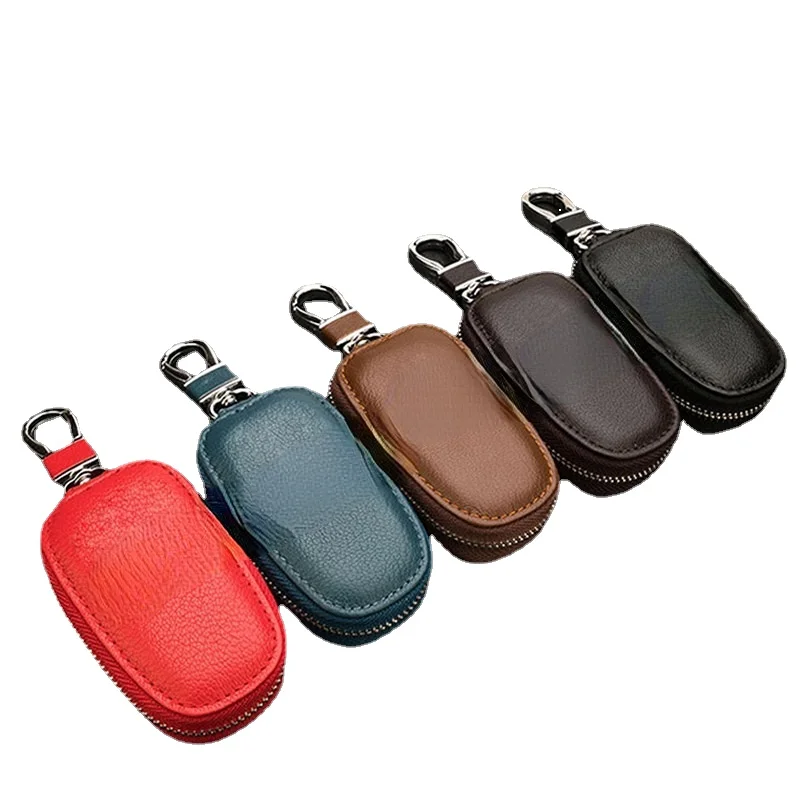 

Custom 3D Logo Car Key Case Cover Shell Holder Leather Zipper Bag KeyChain Case Bag for All Car Accessories