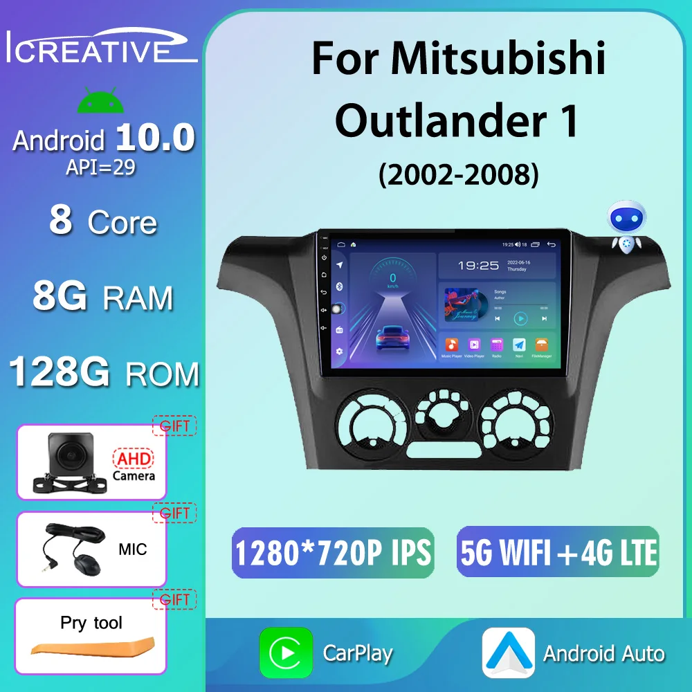 

Автомобильный радиоприемник IPS для Mitsubishi Outlander 1 2002-2008, Авторадио на Android 10, автонавигация, GPS BT, запись на головное устройство