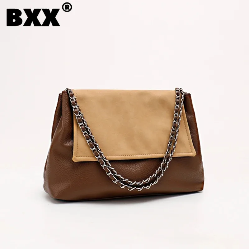 

[BXX] 2023 New Contrast Color Tote Bag For Women Chain Soft Handle Casual Vintage Hasp One Shoulder Underarm Bag Female 8CY1098