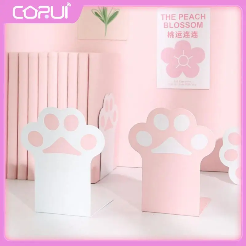 

Cute Bookshelf Metal Cartoon Book Support Baffle Book Stand School Supplies Cat Paw Bookcase Durable Desktop Supplies Non-slip