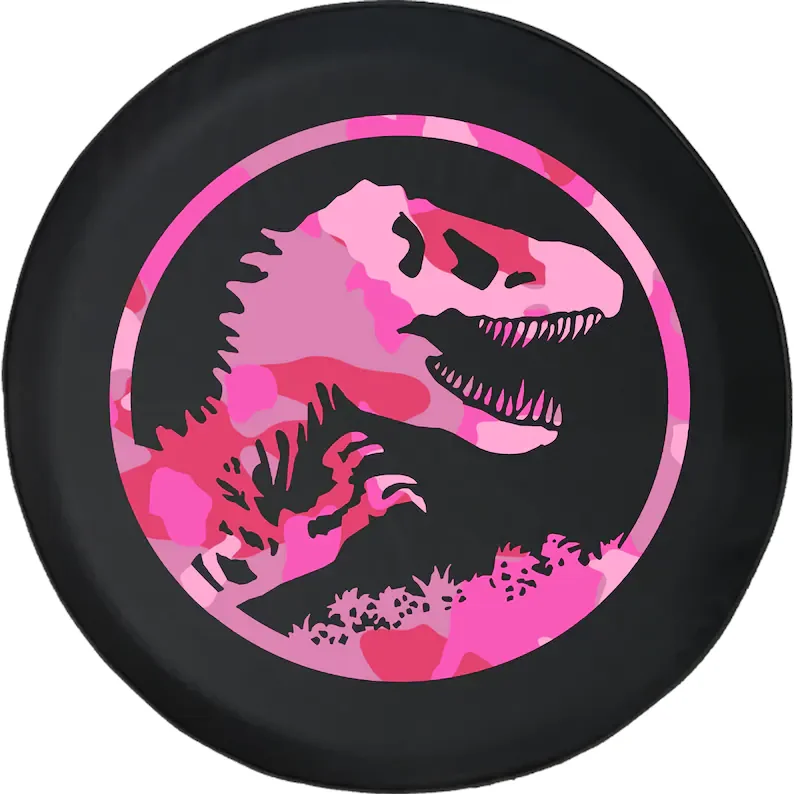 

Dinosaur Park Spare Tire Cover for Jeep, Pink Camo Camper, SUV With or Without Backup Camera Hole
