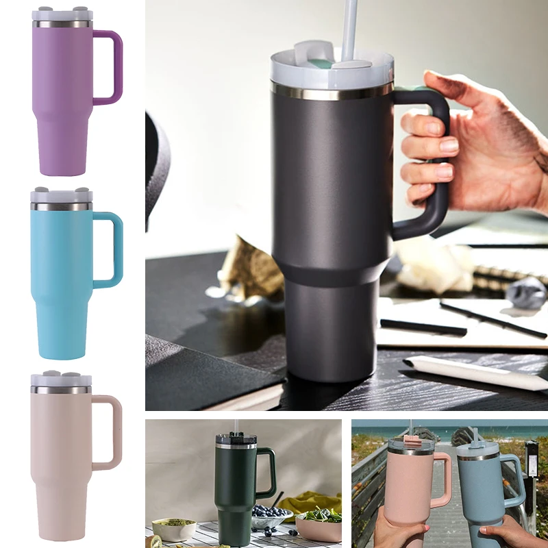 

Car Cup With Handle Insulated Mugs With Lids and Straws Stainless Steel Coffee Termos Cups 40 oz Tumbler With Handle