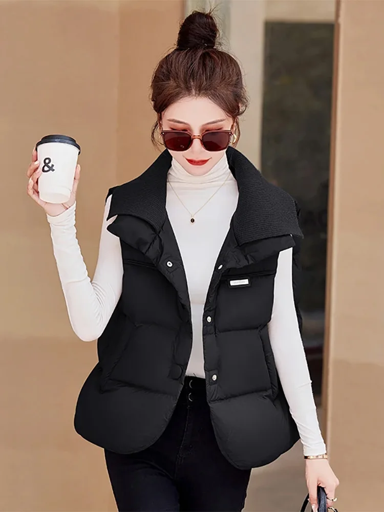 Maillard Sle down Cotton-padded Vest Women Autumn and Winter New Warm Lapel Outerwear Sleeveless Waistcoat Cardigan Top