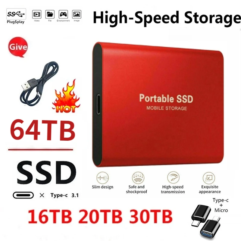 

Внешний твердотельный накопитель SSD 500 Гб, 1 ТБ, портативный USB Type-C Мини Тонкий высокоскоростной переносной флеш-накопитель