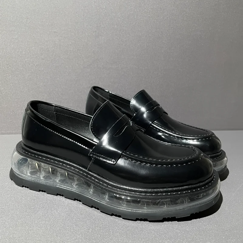 

European Style Men Genuine Leather Business Daily Casual Leather Shoes Thick Soles Increased Cowhide Loafers Cushioned Men Shoes