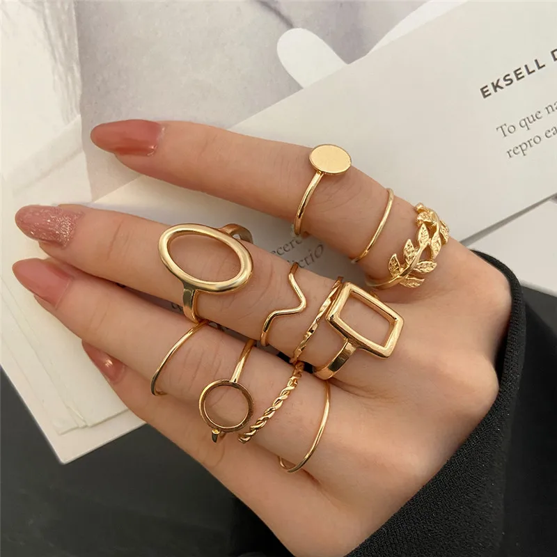 

VAGZEB New Trendy Gold Silver Color Simple Irregular Geometric Oval Hollow Out Opening Ring For Women Girls Party Jewelry Gift