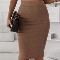 sexy bodycon knee length pencil skirts fashion women elastic high waist office lady slim knitted casual skirts jupe femme skirt
