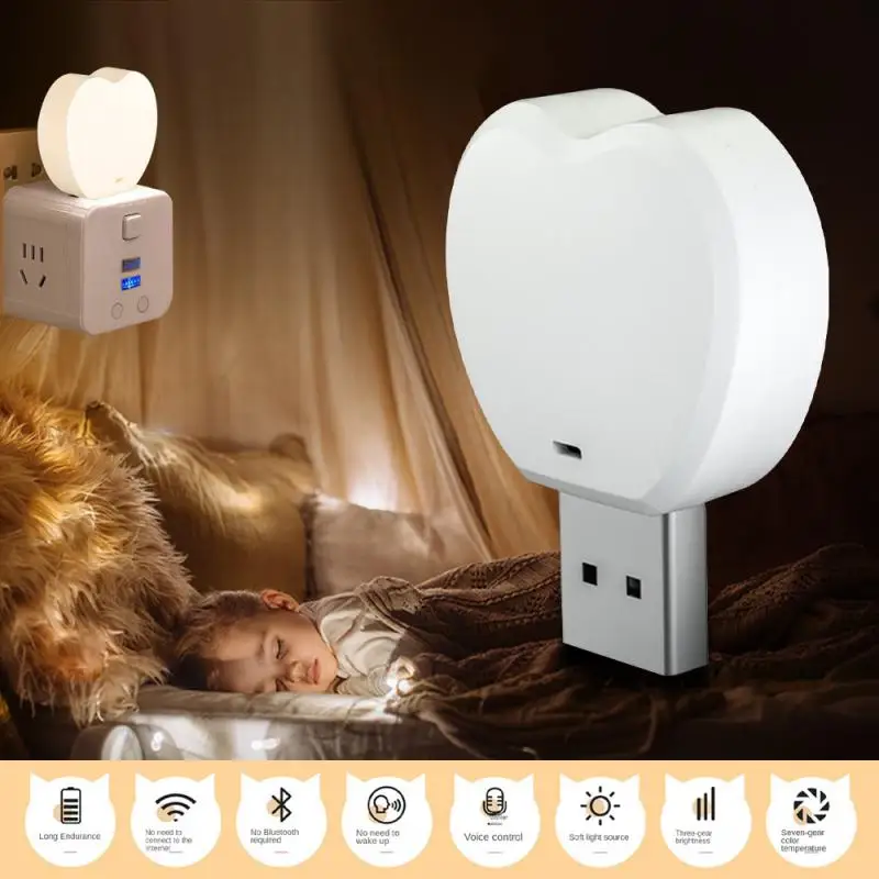 

Bedroom Bedside Lamps Dimming Voice Control Baby Nightlights Brightness Heart-shaped Led Night Light Led Lights Portable