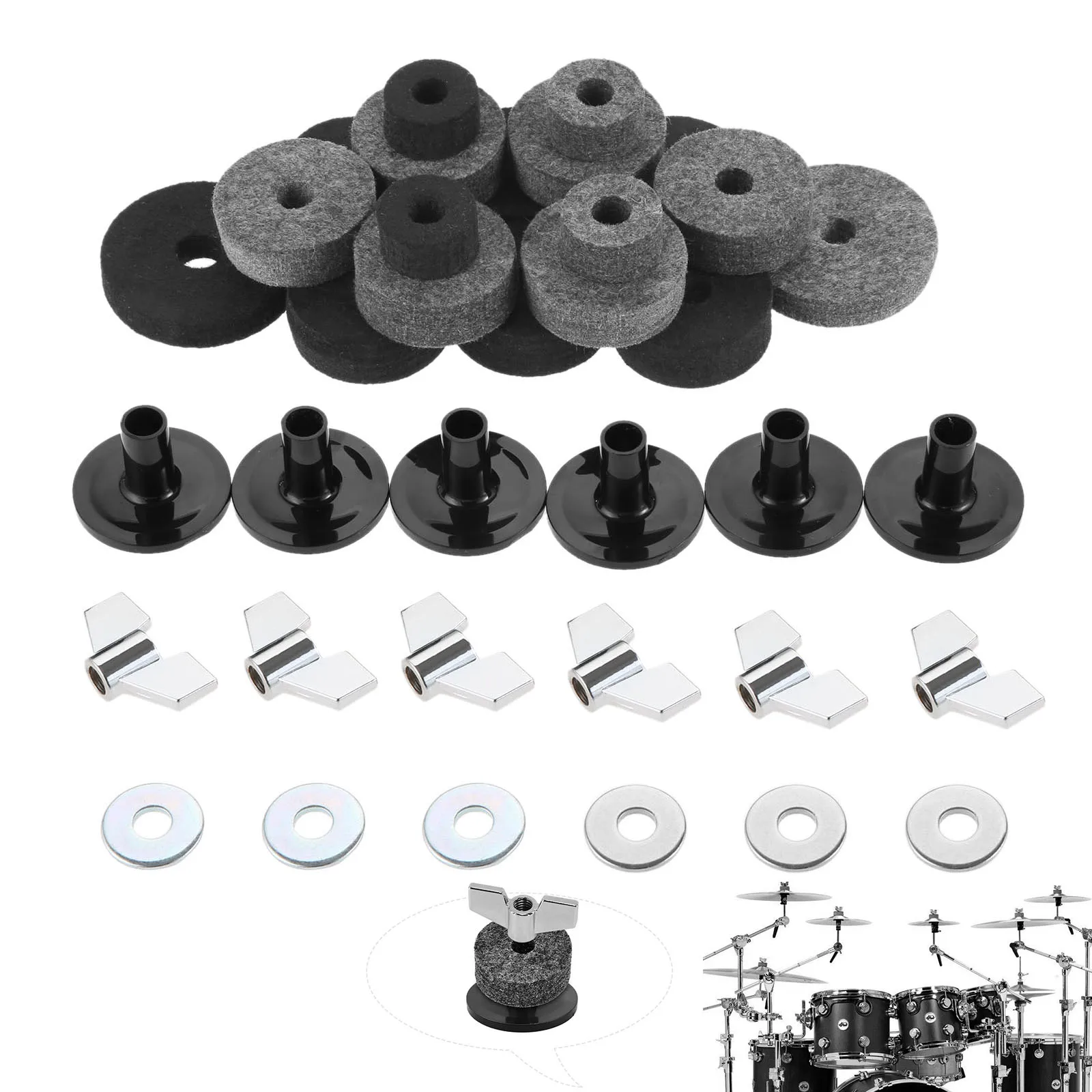 

Accessories 18pcs Washers Washer Drum Hat Felts Base Clutch Nut Wing Nuts Cymbal Stand Felt Set For Drum Sleeves High