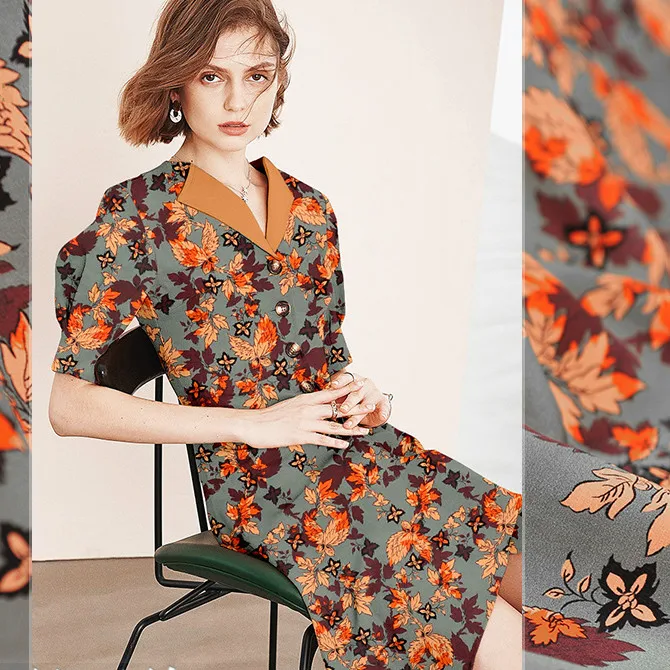 

114cm wide printed silk fabric meter 16 mm crepe de chine silk fabric drapery shirt dress crepe fabric wholesale silk cloth