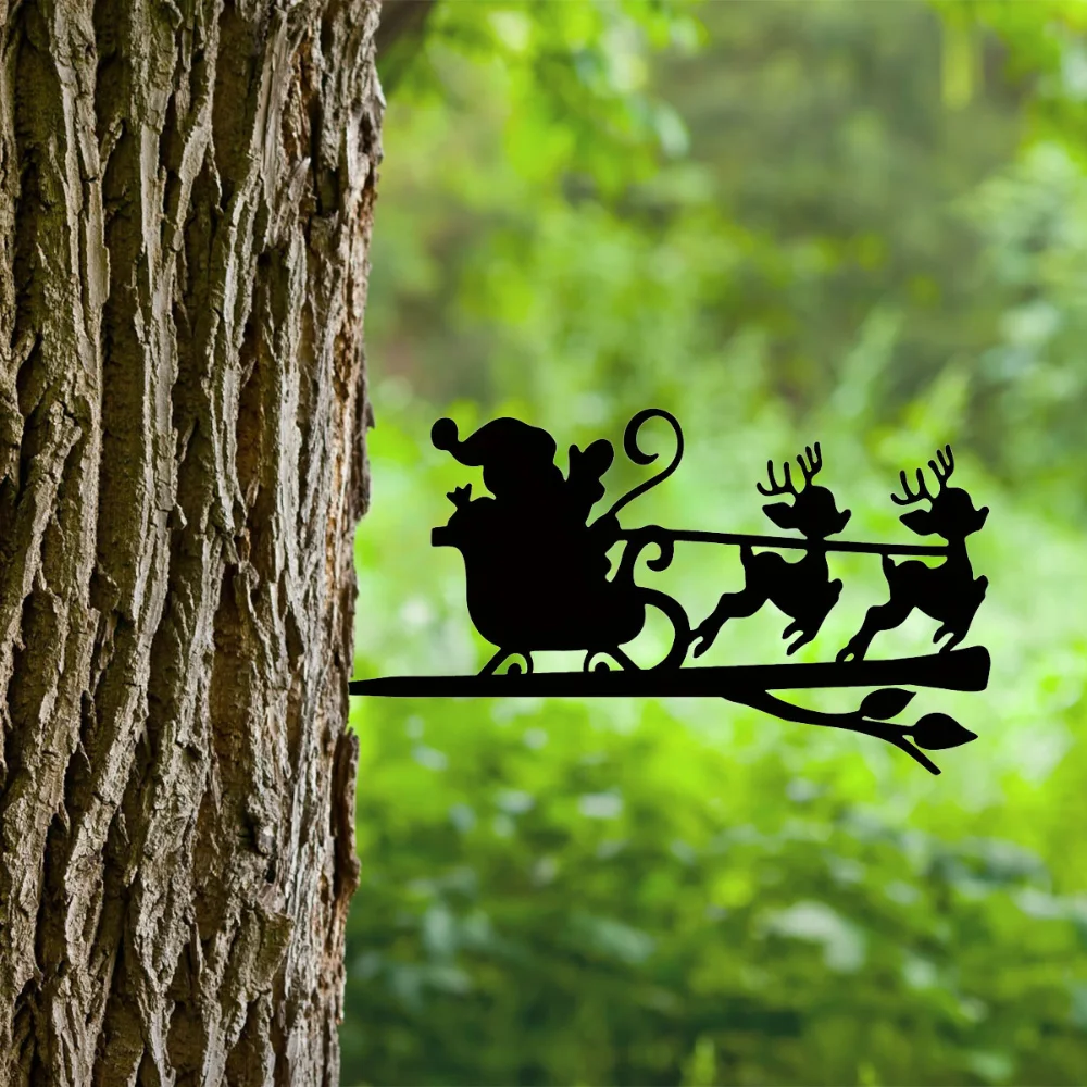 Два Маленьких Оленя Тянущие Сани Железные Художественные Силуэты