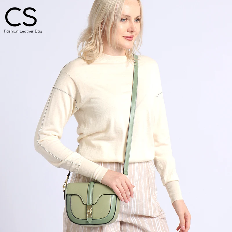 CS Cow Leather Designer Brand Handbag for Women Saddle Flap Metal Lock Small Sling Crossbody Bags Chic Fashion Long Strap Purse