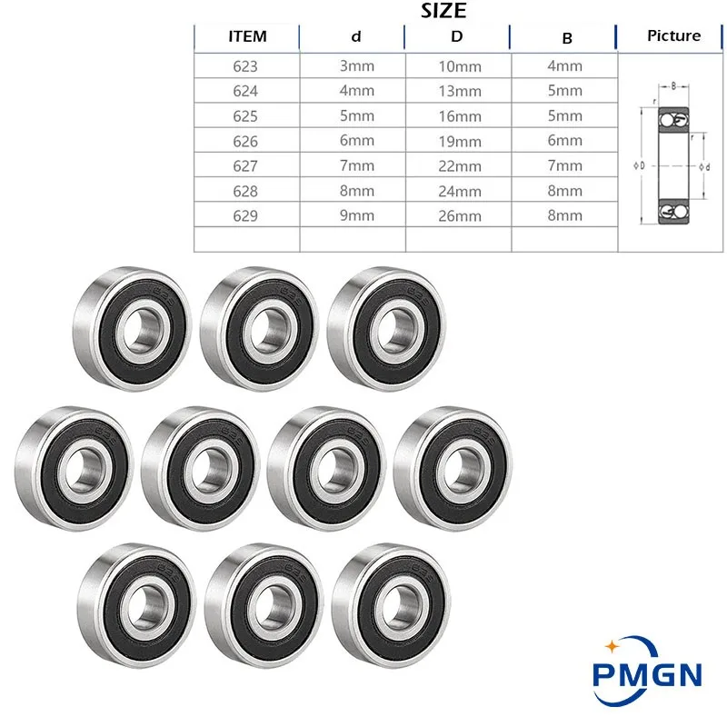 1/10pcs Deep Groove Ball Bearing 623-2Rs 624 625RS 626-2RS 627-2RS 628-2RS 629-2RS RS 2RS -2RS Rubber Sealed Miniature Bearings