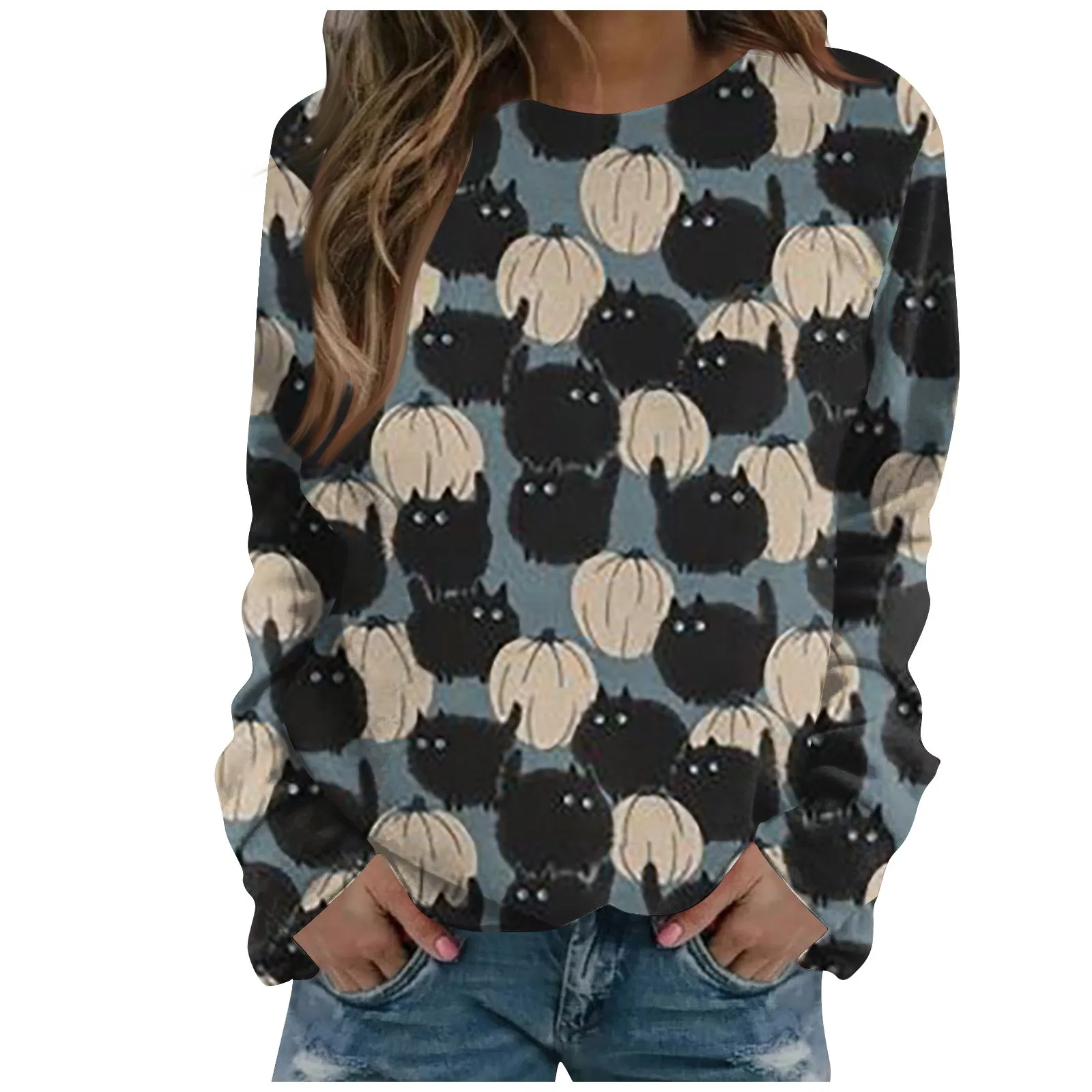 

Blouse For Women Slim Fit Casual Halloween Cute Cartoon Printed Pattern Party Stylish And Fashion Design Women Blouse Vestidos