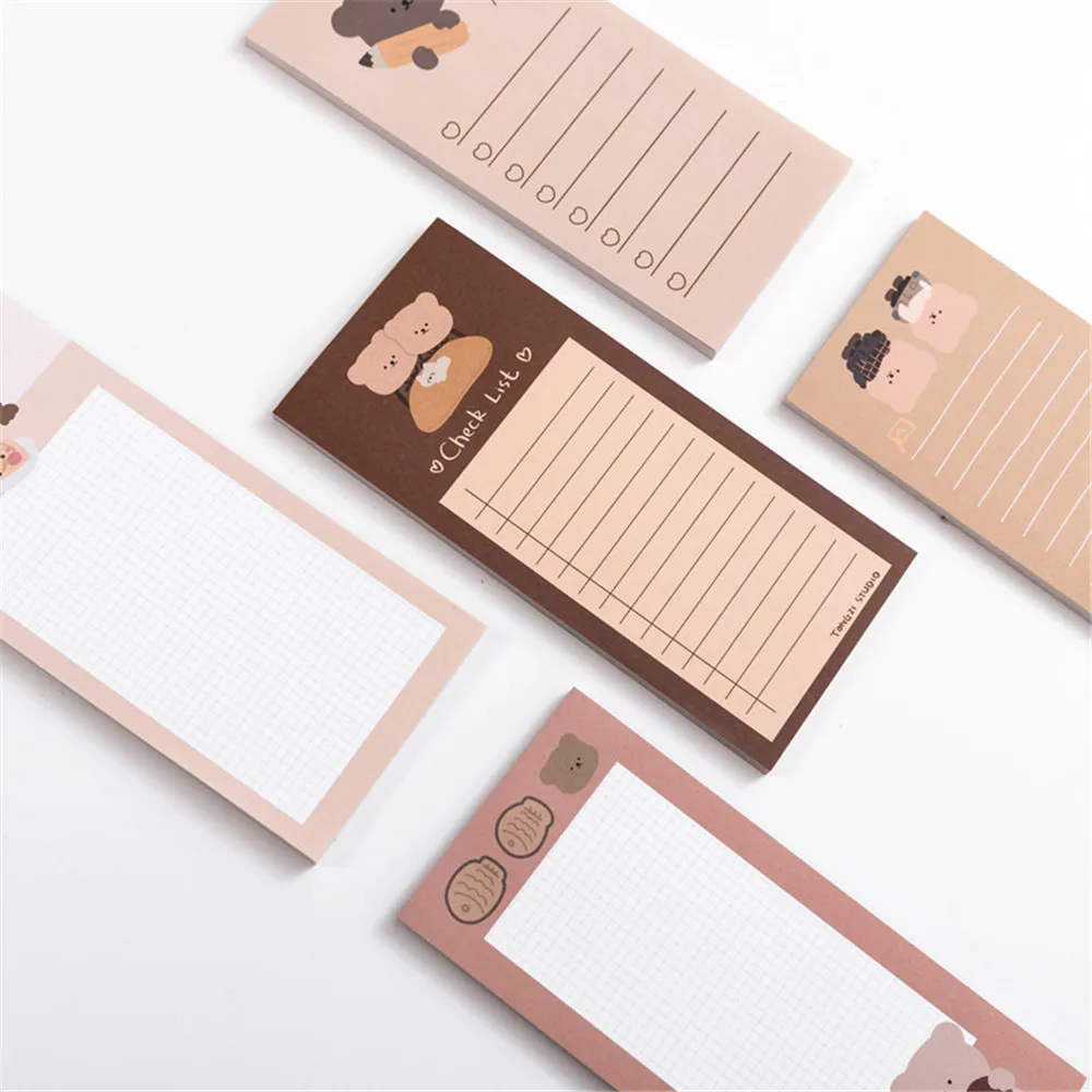 

50 Sheets Cartoon Bear Memo Pads Tearable Notepads Sticky Notes Message Notes Kawaii Stationery School Office Supplies