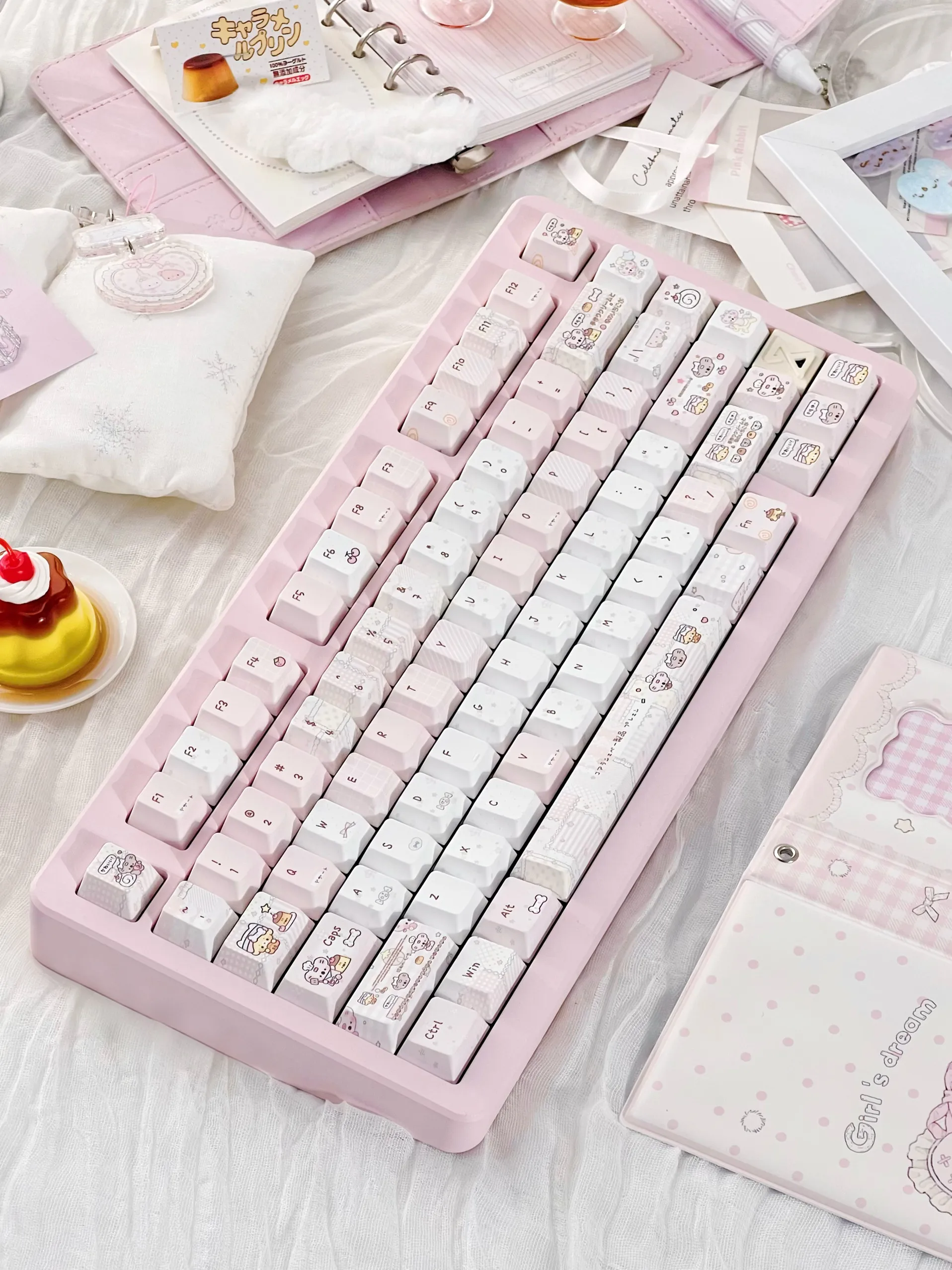Фото 131 клавиша Pudding Roll Keycaps, милые розовые клавиши низкой насыщенности, профиль Cherry, PBT, пятисторонние, для ANSI Made68 Mad68 Wooting60 №1