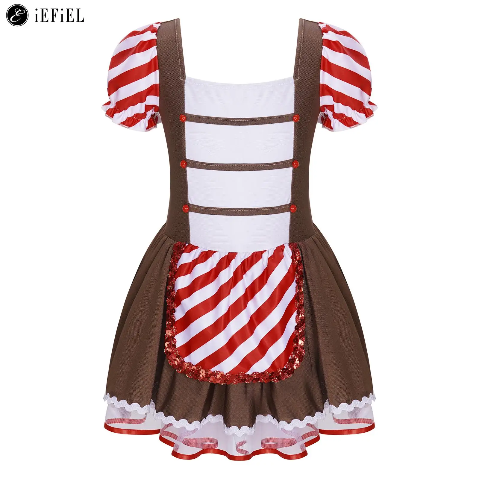 Kids Girls Gingerbread Man Costume Candy Cane Christmas Holiday Party Dance Performance Dress Xmas Cosplay Fancy Dress Up