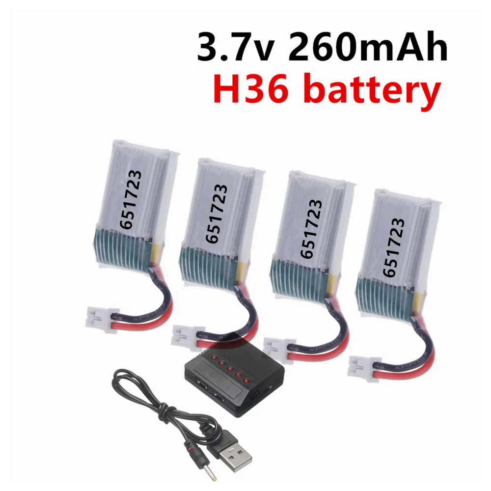 Фото Аккумулятор LiPo 3.7V 260 мАч для квадрокоптеров JJRC H36, E010, E011, E012, E013, Furibee F36, запчасти для радиоуправляемых вертолетов, игрушечных дронов H36 №1