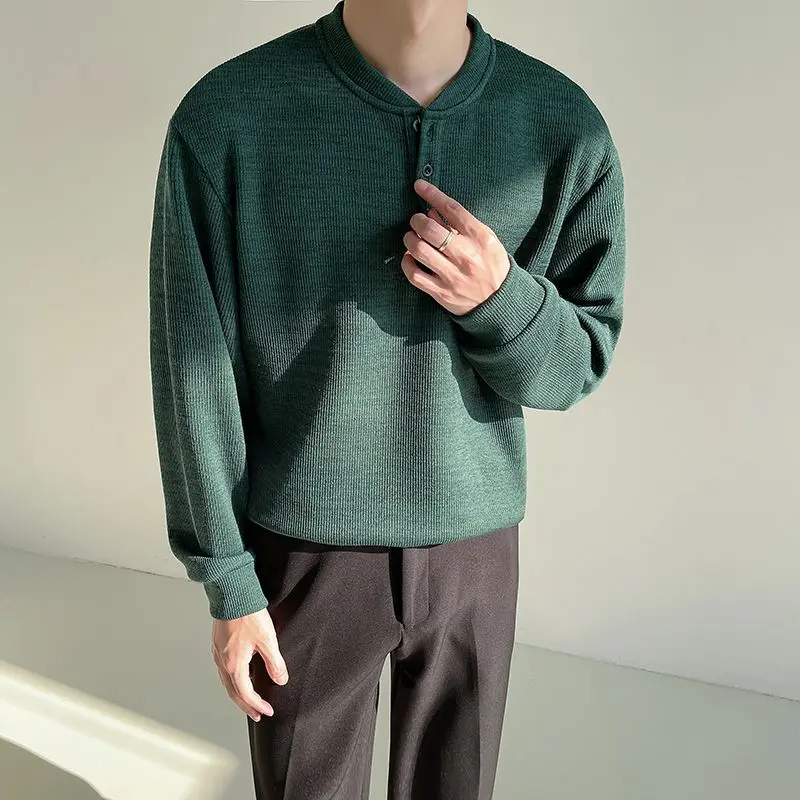 Мужская футболка с длинным рукавом и воротником Генри