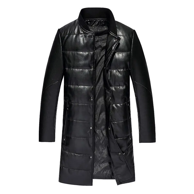 Men's Jacket Parkas Men's Winter Jackets Men's Cold Jacket Long Coat Leather Coat Medium Length Hooded Leather Down Jacket