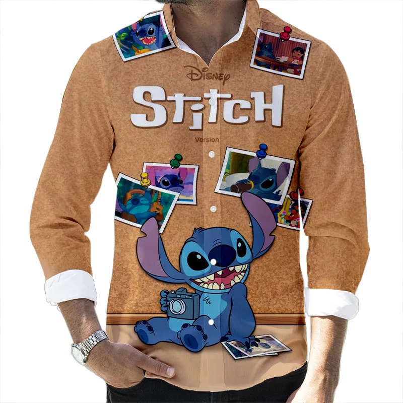 

Lapel Shirt Men's Disney Lilo & Stitch 3D Printing Casual Clothing Spring Autumn Cartoon Anime Men's Trend Clothing