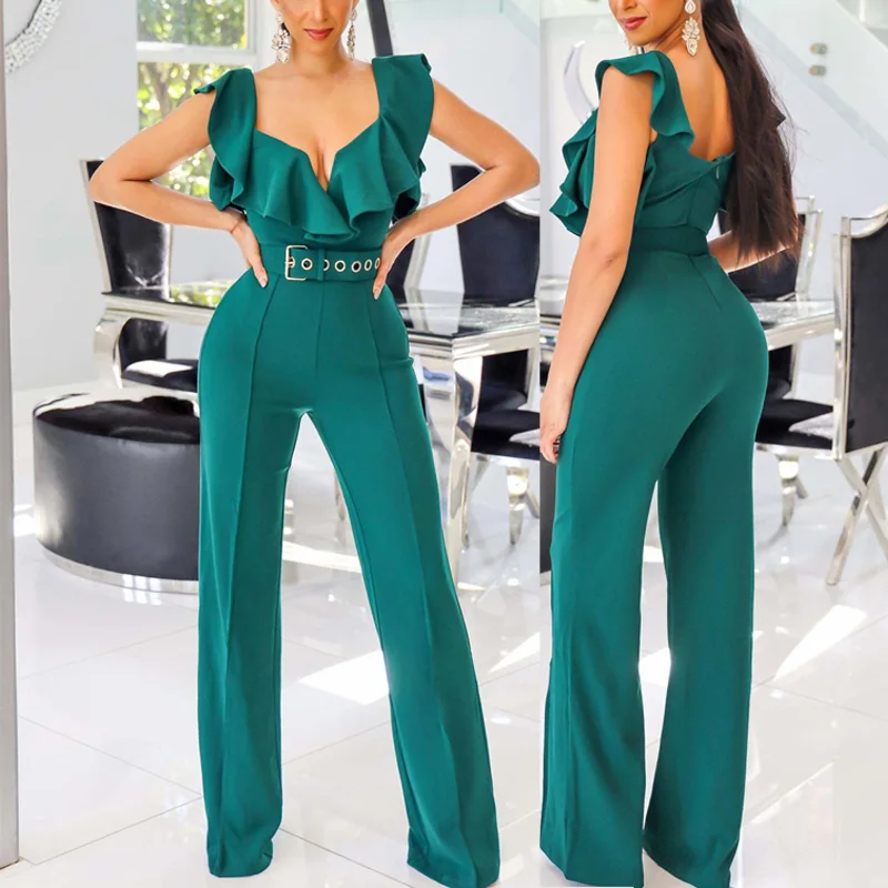 

Женский комбинезон с коротким рукавом, оборками и высокой талией