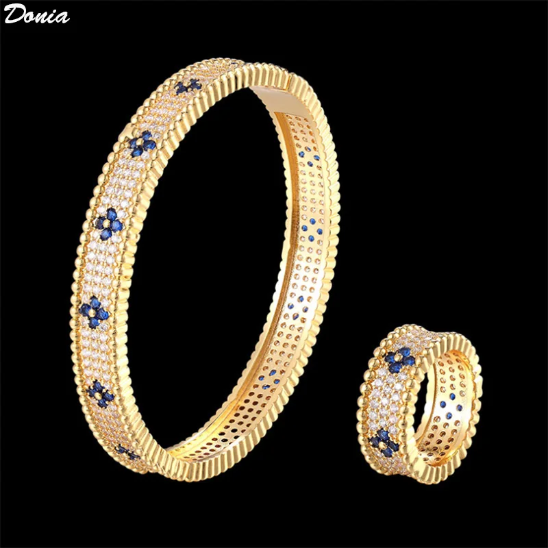 

Donia jewelry three line mirco paved Zircon Bracelets & Bangles ring Gold Copper wedding Bangle Bracelet ring bijoux sets