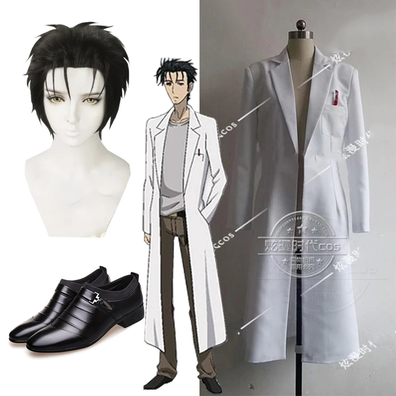 

Женский костюм для косплея из аниме «Steins Gate», длинная белая куртка, черная обувь для косплея на Хэллоуин