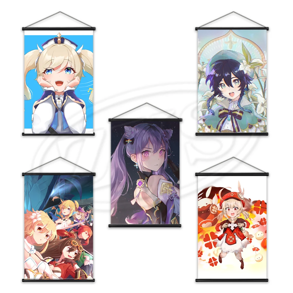 

Свиток геншин ударный постер Кли холст Венти свисающая Барбара картина Печать Keqing Настенная картина домашний Декор Рождественский подарок