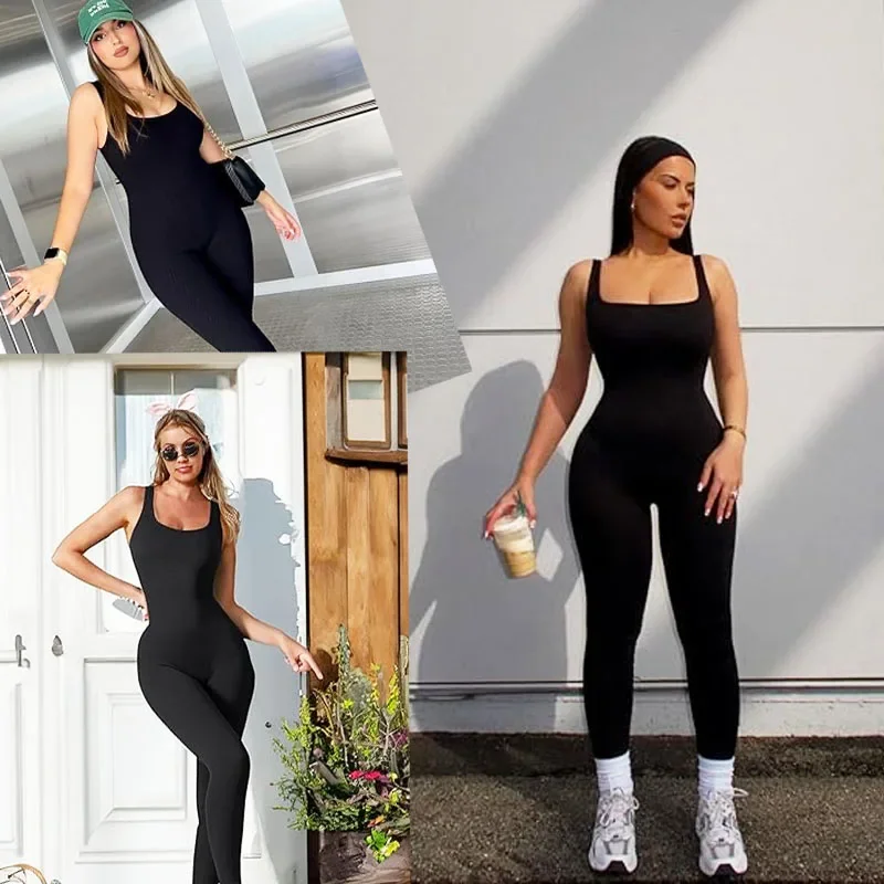 GUUDIA с квадратным вырезом бесшовные ребристые цельные комбинезоны без рукавов