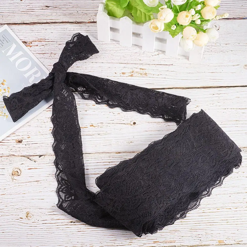 

20 Yards 80mm Wide Black Elastic Lace Trim Stretch Lace Fabric Ribbon for Crafts Making Hair Accessories Wrapping and Decorating