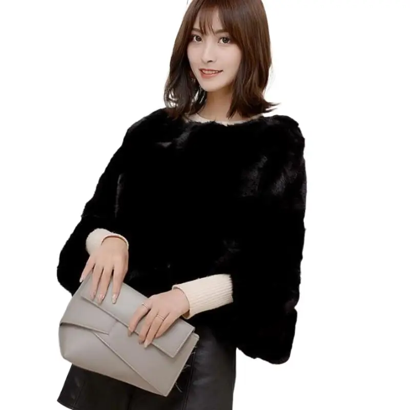 100% натуральный мех норки Черная шаль пальто с круглым вырезом женская простая