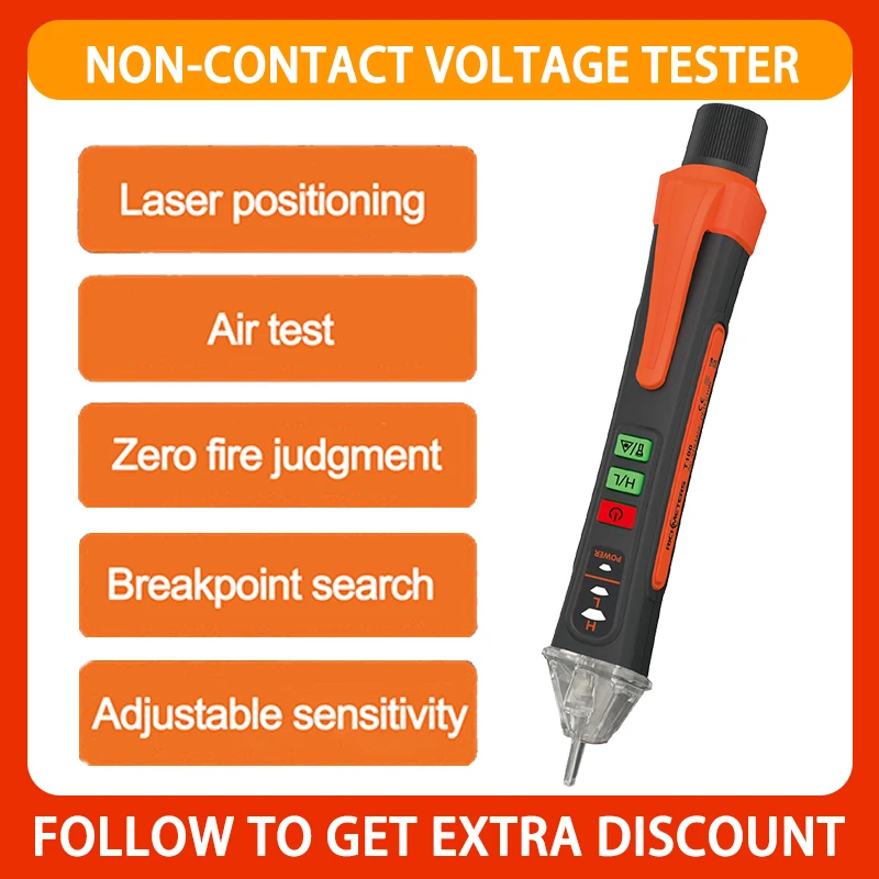 

Smart Non-Contact Voltage Tester 12-1000V AC Voltage Detector Meter Tester Pen Sound Alarm Light Indicator With Infrared laser