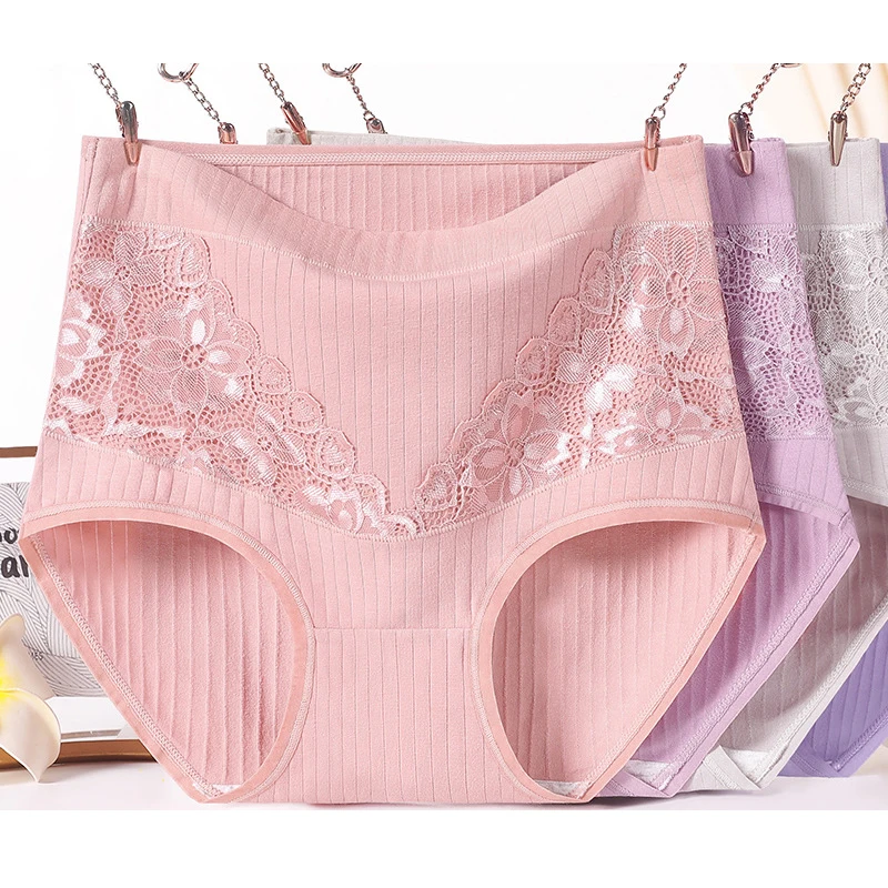 

Women Underwear Cotton Mid Waist Briefs Lace Panties Antibacterial Underpants Female Sexy Lingerie Big Size XL- 6XL Underwear