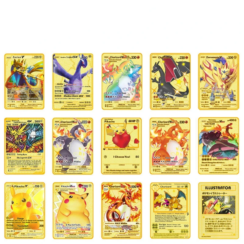 

Покемон Золотая блестящая карточка Огненный Дракон Пикачу мультфильм железная карточка детская игра Боевая карточка игрушка для мальчиков