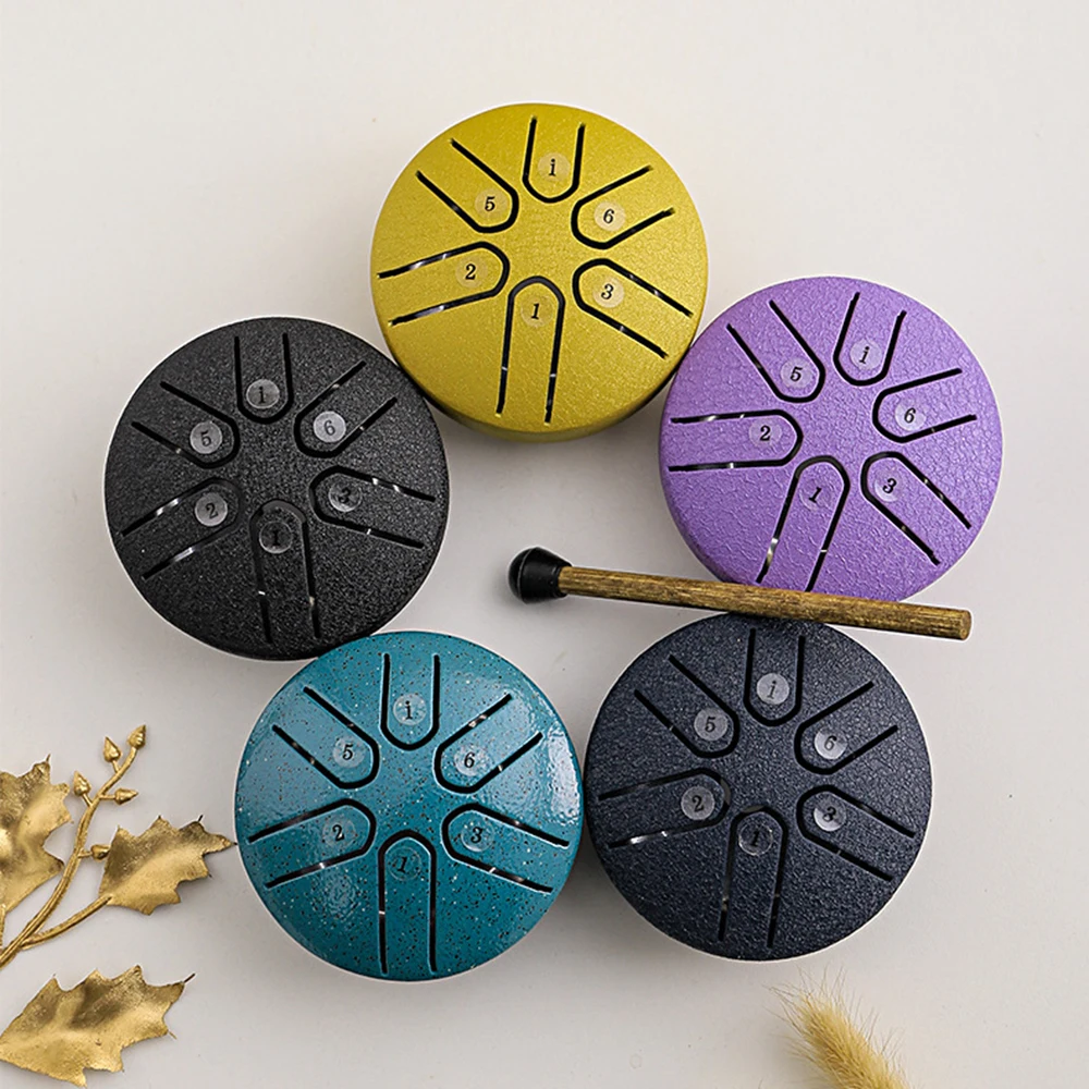 

6-Tone 3 Inch Steel Tongue Drum Mini Hand Pan Drums with Drumsticks Percussion Musical Instruments Accessories yoga meditation