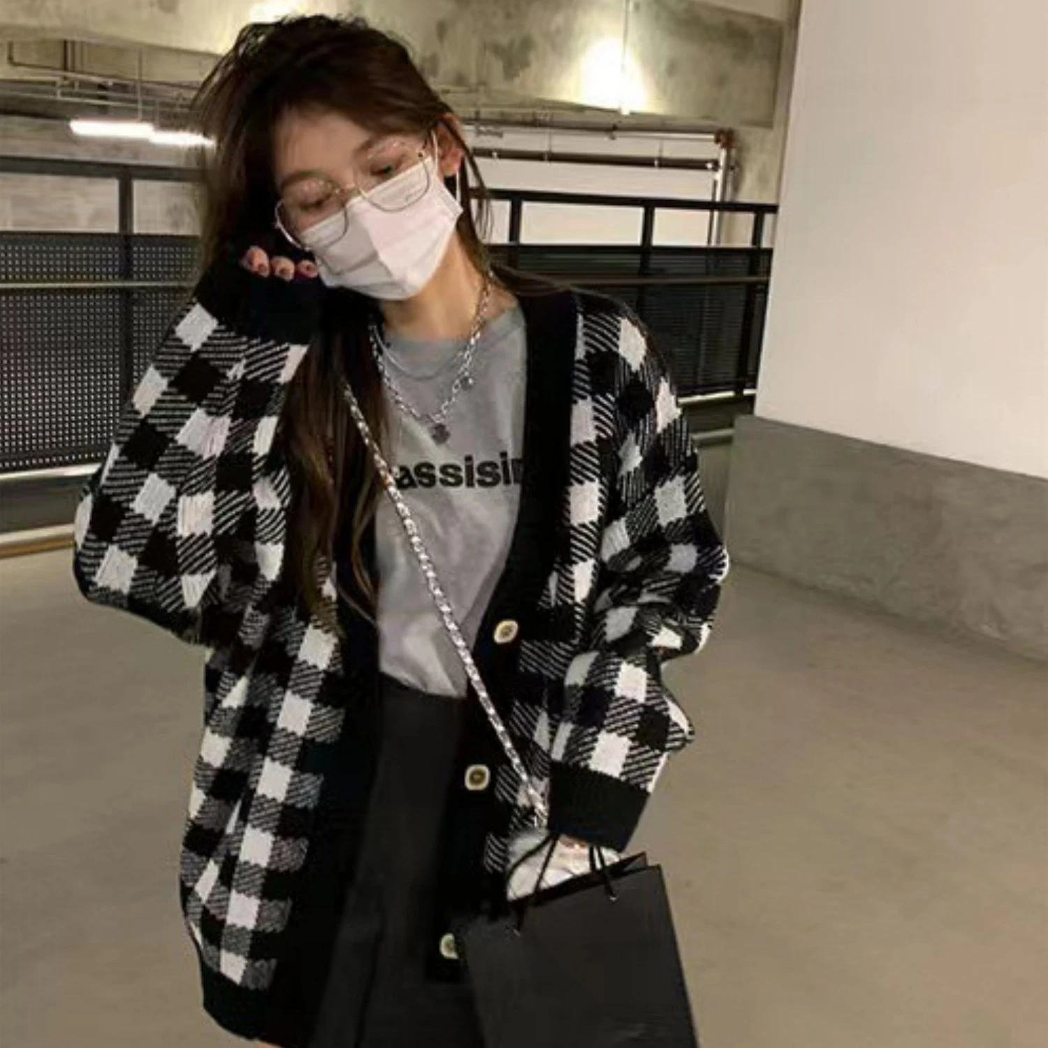 Женский комплект свитеров Повседневные свитера в клетку с v-образным вырезом для