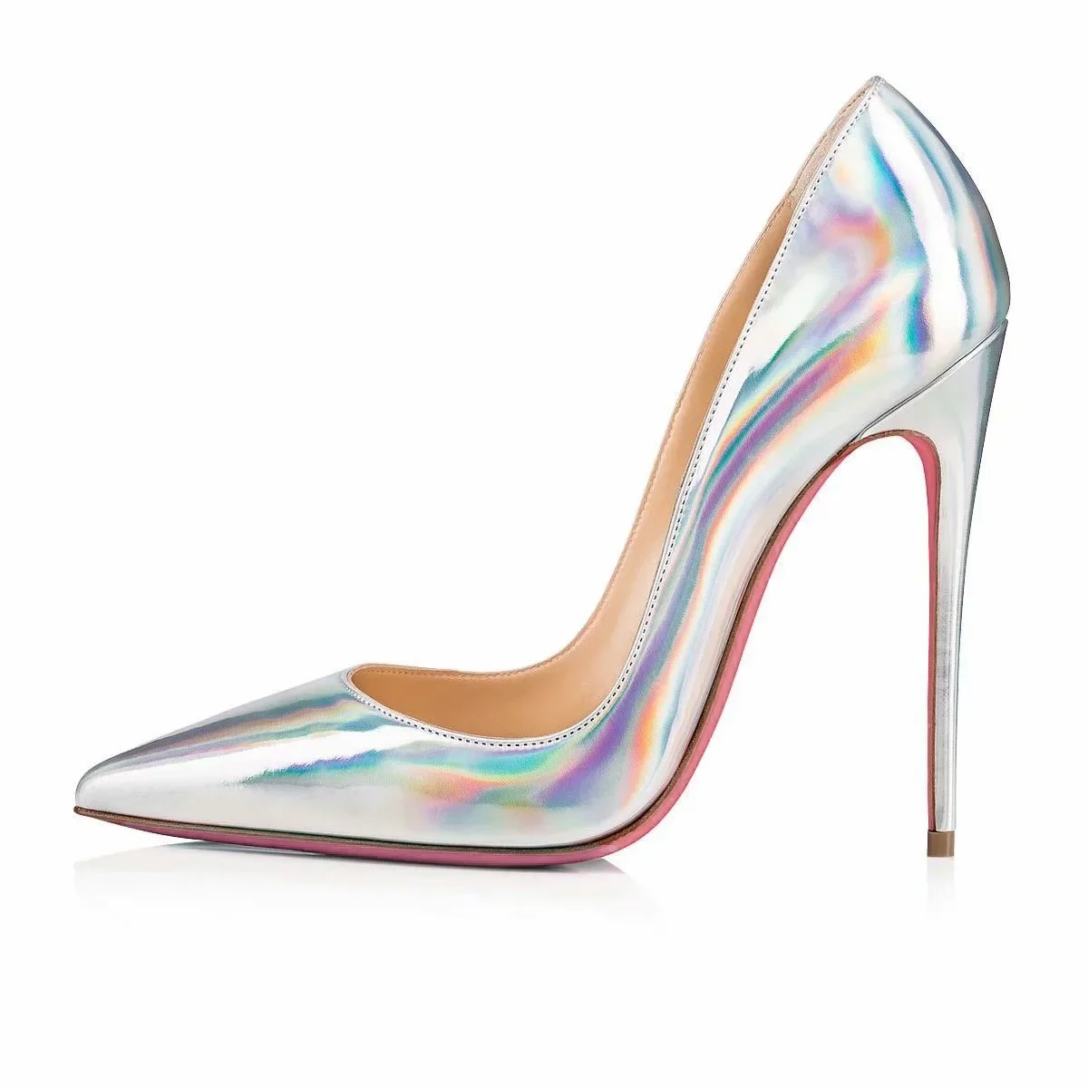 Сексуальные лазерные серебряные туфли-лодочки из лакированной кожи женские