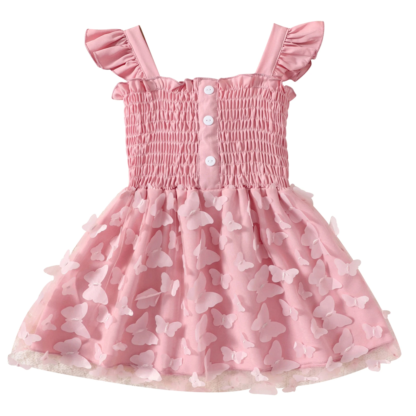 

3D Butterfly Baby Girl Dresses 2023 Summer New Style Decorated Princess Sling Ruffle Shoulder Birthday Party Dress Cute Girls
