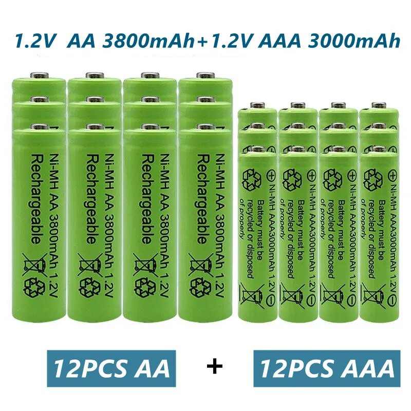 

100% Original 1.2V AA 3800mAh NI-MH Rechargeable Batteries+1.2 V AAA 3000 mAh Rechageable battery NI-MH battery