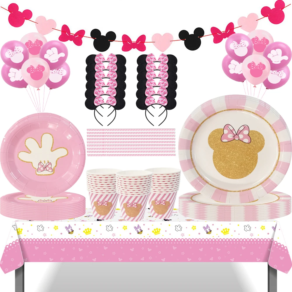 

New Minnie Mouse Birthday Party Supplies and Decor Minnie Mouse Party Supplies Serves 10Guests with Banner Table Cover Plates
