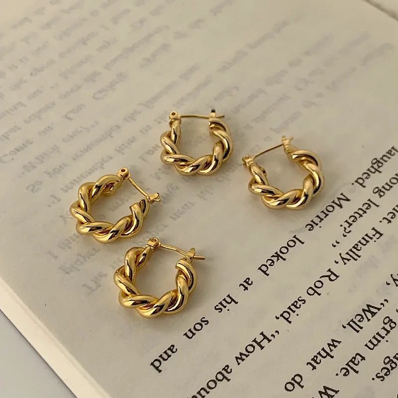 Minimalist Thick Twisted Metal Hoop Earrings For Women Designe Temperament Girls French Daily Hoops Statement Jewelry |