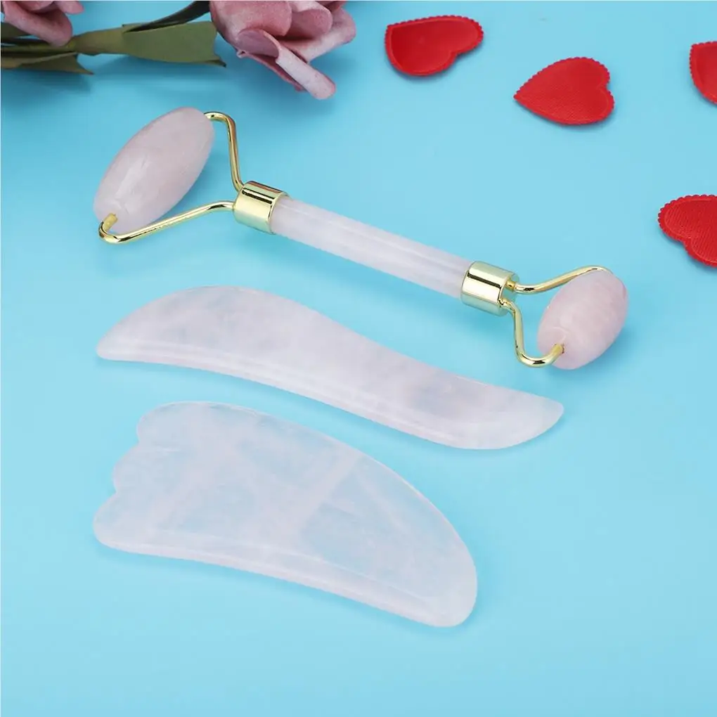 

3 шт./компл. двусторонний натуральный кварц, фото и фото, набор массажных инструментов