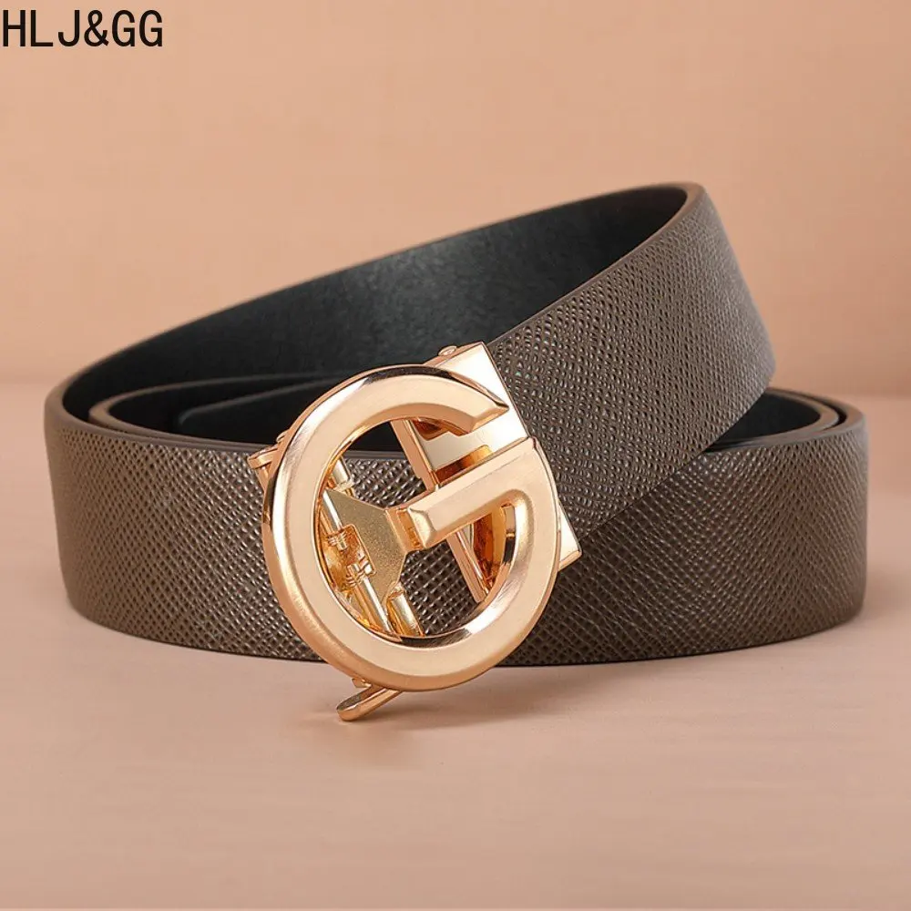 HLJ&GG Men's Letter G Metal Automatic Buckle Belts Business Casual Pants Waistband For Man Real Genuine Leather Belt 2023 New