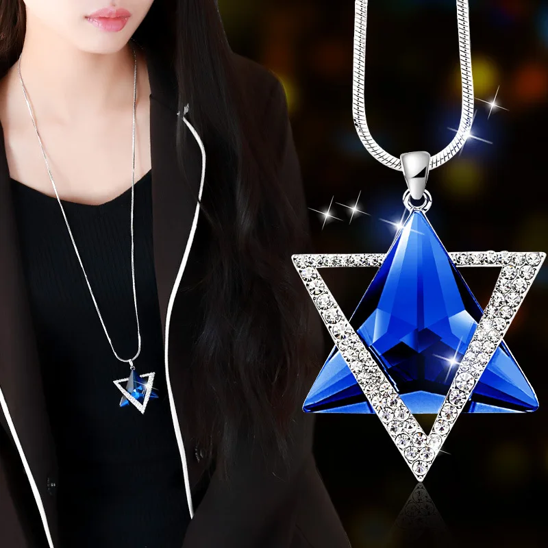 

Fashion Solomon Seal Hexapointed Star Shape Woman's Necklace Inlaid Zircon Metal Creative Fashion Ladies Party Jewelry Gift